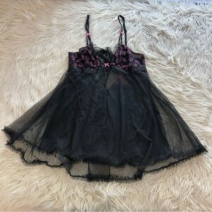 Y2K Betsey Johnson Intimates Babydoll Lingerie Slip Sheer Ruffled Women’s Size M